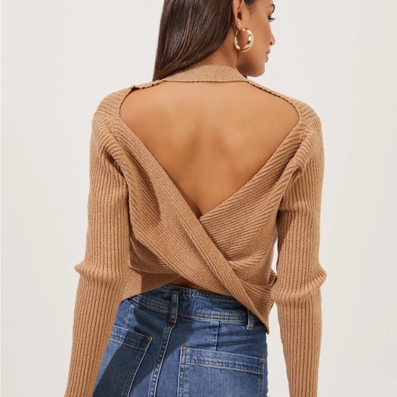 Astr Sweaters - ASTR THE LABEL | PRESCOTT RIB KNIT BACKLESS SWEATER | CAMEL